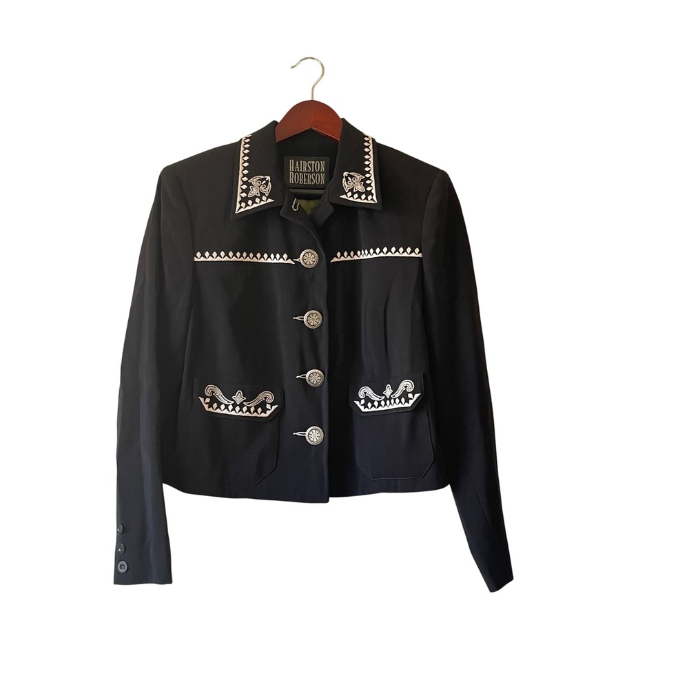 Vintage western rodeo Hairston Roberson Black Embroidered Concho Jacket‎ Size 8
